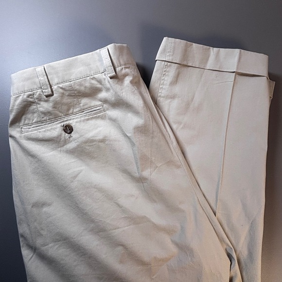 Hiltl Mens 36x34 Beige Cotton Stretch Dress Pants Tailored Hemmed Luxury
